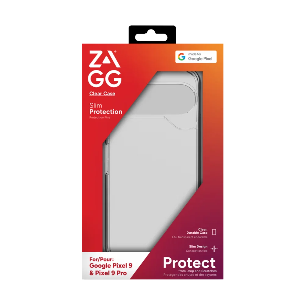 ZAGG Google Pixel 9/9 Pro genomskinligt fodral, produkt i förpackning