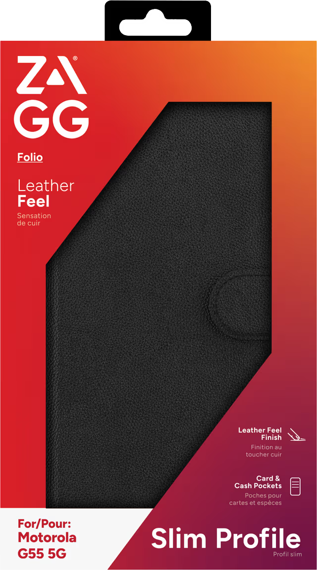 ZAGG Motorola G55 5G plånboksfodral, produkt i förpackning